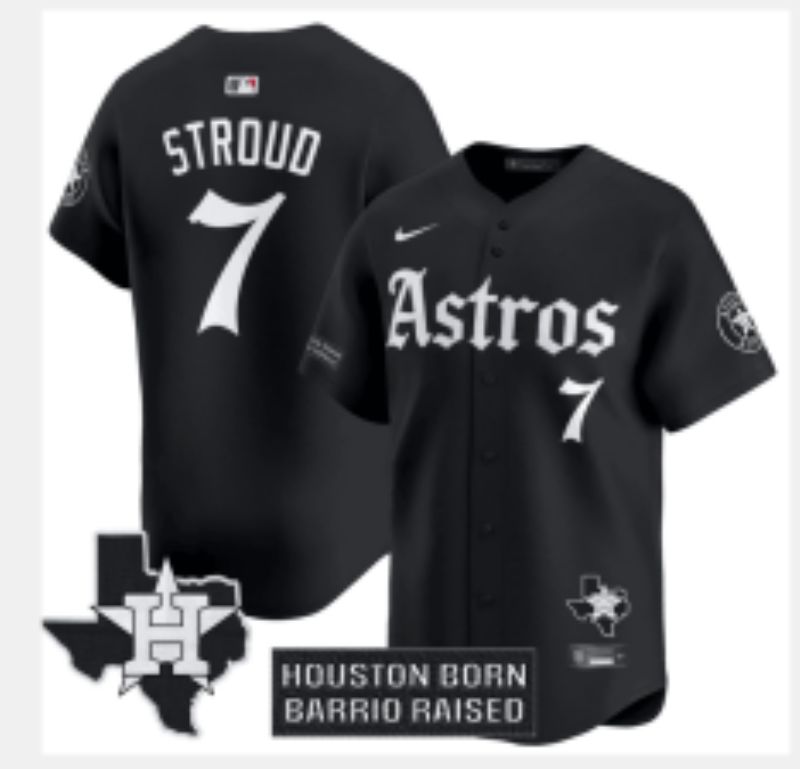 Men 2025 Houston Astros 7 Stroud Black Five generations Joint Name Nike MLB Jersey style 14